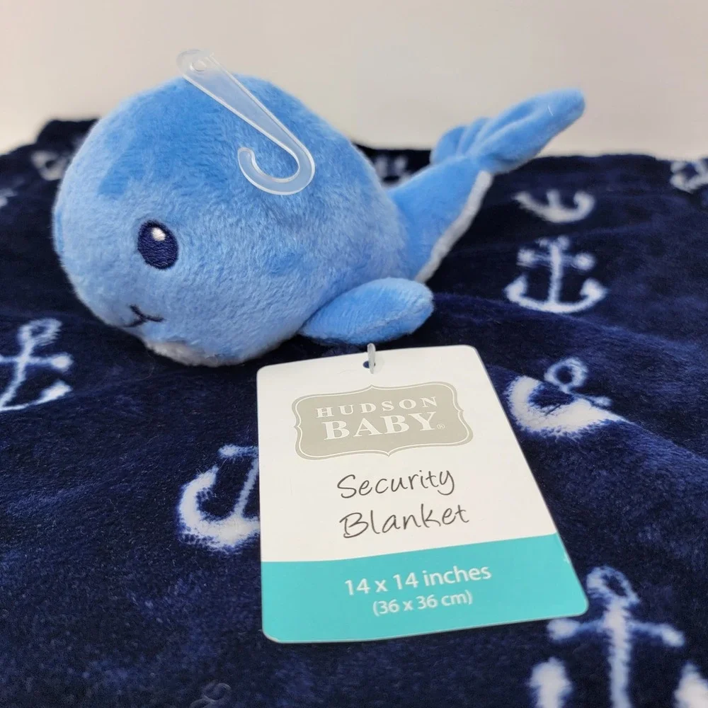 NWT HB Hudson Baby Whale Anchor Nautical Plush Navy Blue Lovey Security Blanket
